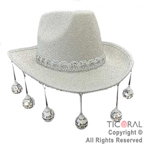 SOMBRERO COWBOY GLITTER DISCO BLANCO x 1